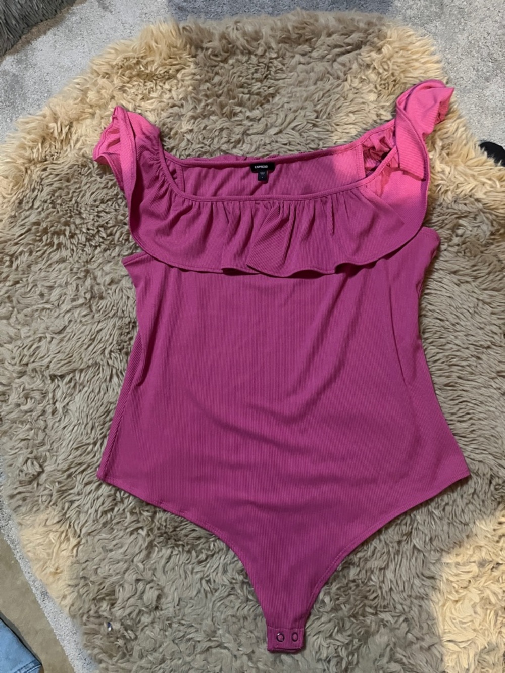 Express Hot Pink Ruffle-Front Ribbed Bodysuit